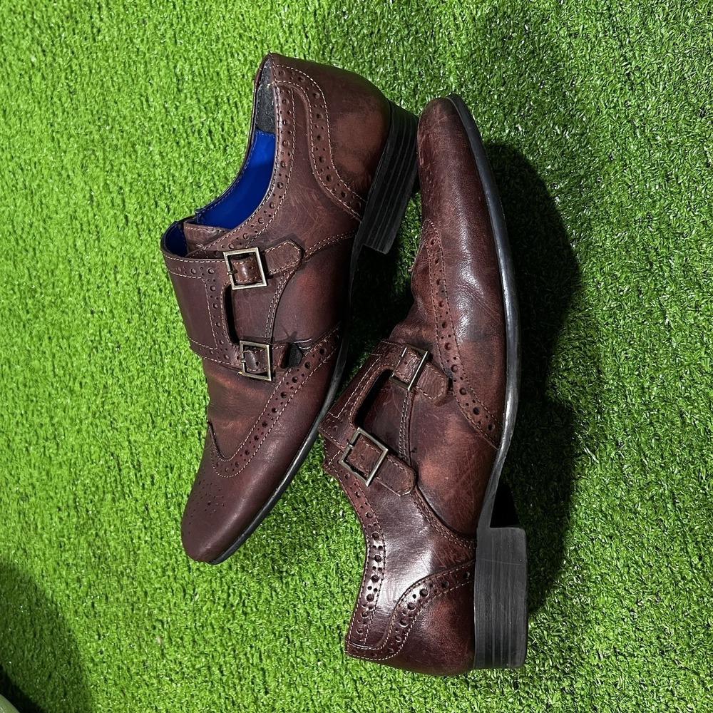 Y2K Leather Dress Shoes Monk Strap Sz 8 Vintage Oxford Wing Tips Brow‎ Red Tape